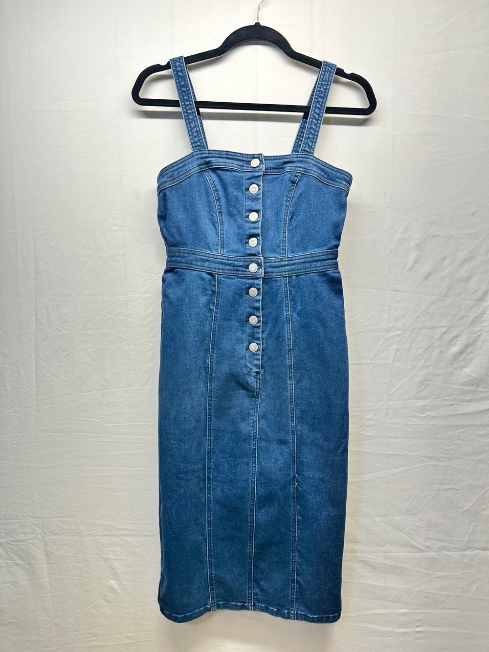 Denim Button-Front Midi Dress - Blue